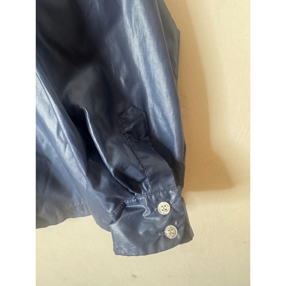 Vintage 70s Topher Navy Blue Shiny Coated Button Shirt Pointed Collar Montreal - Picture 6 of 10